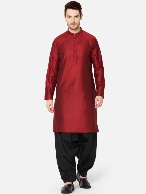 

Ethnicity Men Maroon & Black Solid Kurta with Dhoti Pants