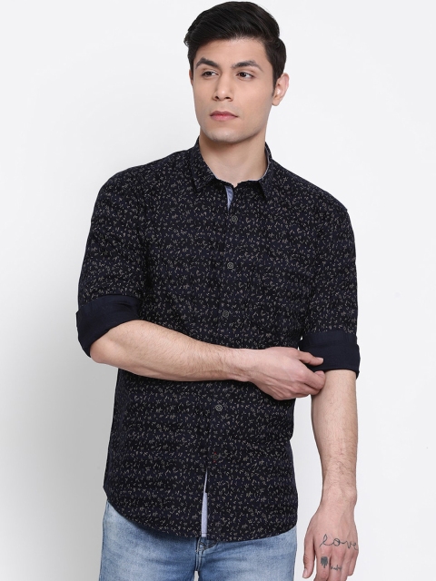 

COBB Men Black & Navy Blue Slim Fit Printed Casual Shirt