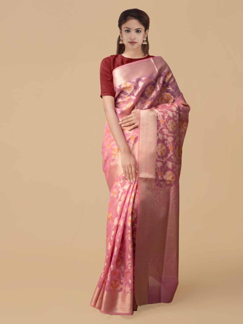 

Unnati Silks Pink Silk Cotton Woven Design Banarasi Saree