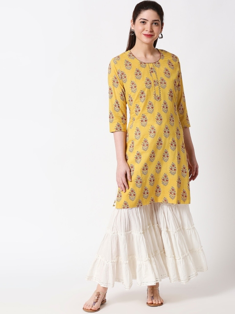 

ZRI Women Mustard & Multicoloured Printed A-Line Kurta