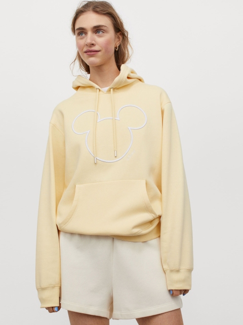 

H&M Women Yellow & White Mickey Mouse Motif-Front Hoodie