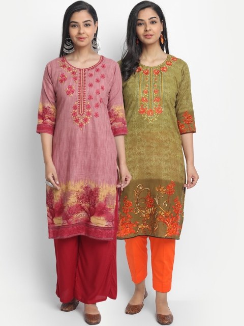 

7Threads Women Multicoloured Set of 2 Yoke Design Straight Kurta, Multi