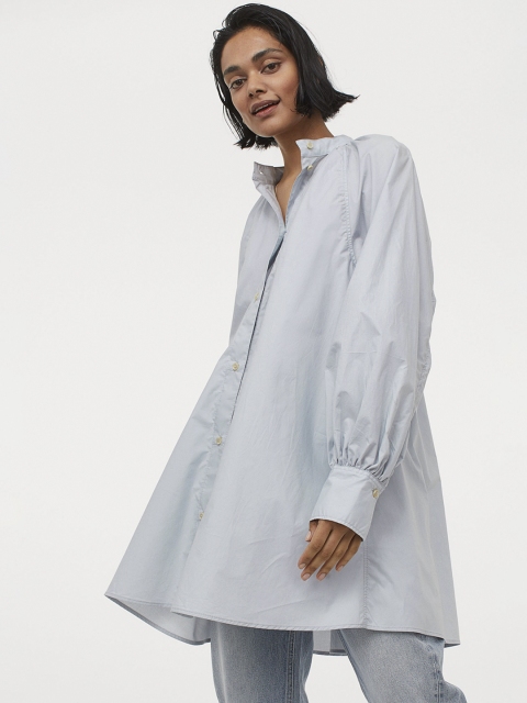 

H&M Women Blue Voluminous Poplin Tunic