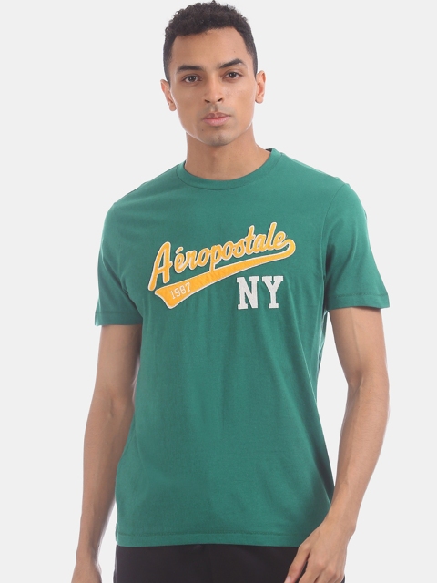 

Aeropostale Men Green Brand Logo Printed Round Neck T-shirt