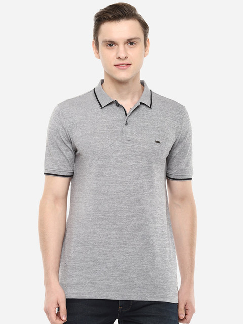 

Van Heusen Men Grey Striped Polo Collar T-shirt