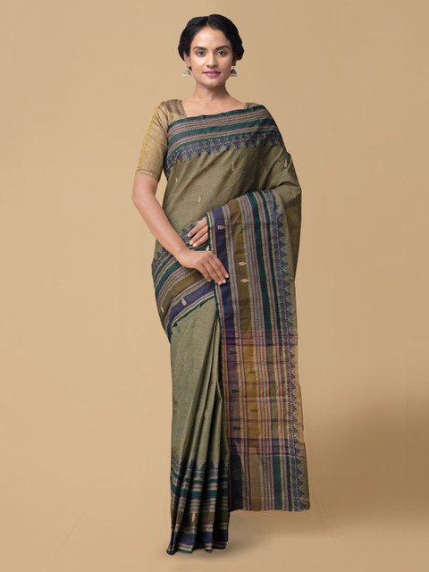 

Unnati Silks Green Striped Chettinad Saree