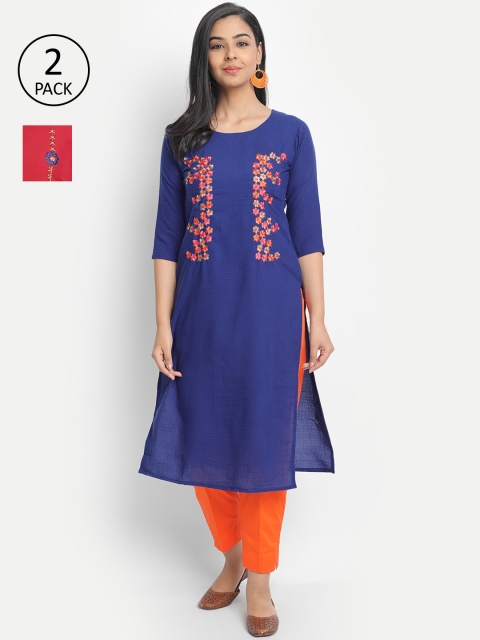 

7Threads Women Multicoloured Set of 2 Solid Straight Kurta, Multi