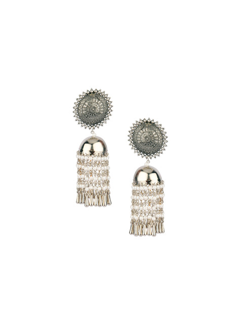 

DESI COLOUR Silver-Toned Contemporary Jhumkas