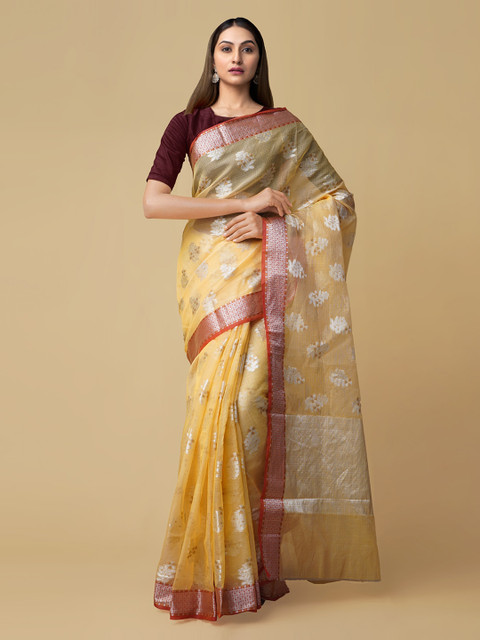 

Unnati Silks Yellow Silk Cotton Woven Design Kota Banarasi Saree