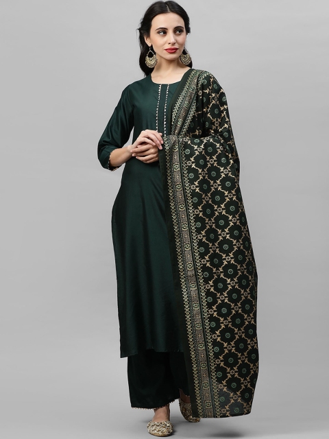 

Indo Era Women Green Solid Kurta with Palazzos & Dupatta