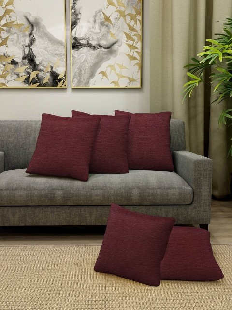 

KLOTTHE Set Of 5 Maroon Solid Square Cushion Covers