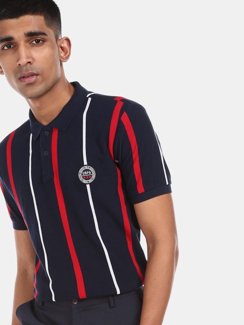 

U.S. Polo Assn. Men Navy Blue Striped Polo Collar T-shirt