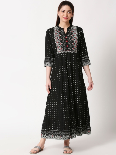 

ZRI Women Black & Multicoloured Printed Anarkali Kurta