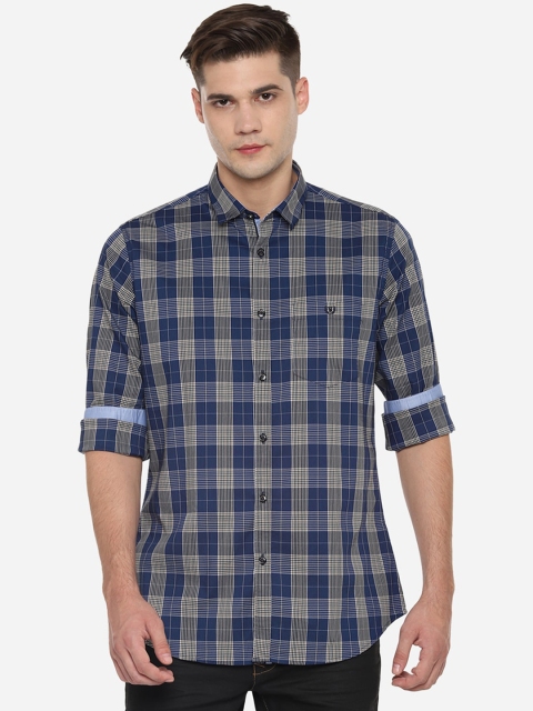 

Van Heusen Sport Men Navy Blue Slim Fit Checked Casual Shirt