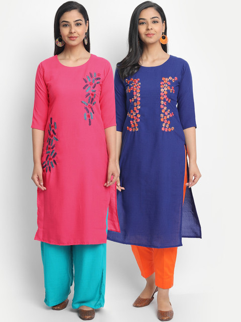 

7Threads Women Multicoloured Set of 2 Solid Straight Kurta, Multi