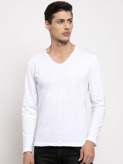 

Friskers Men White Solid V-Neck T-shirt