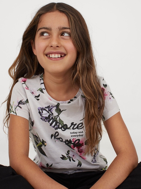 

H&M Girls White Printed Jersey Top