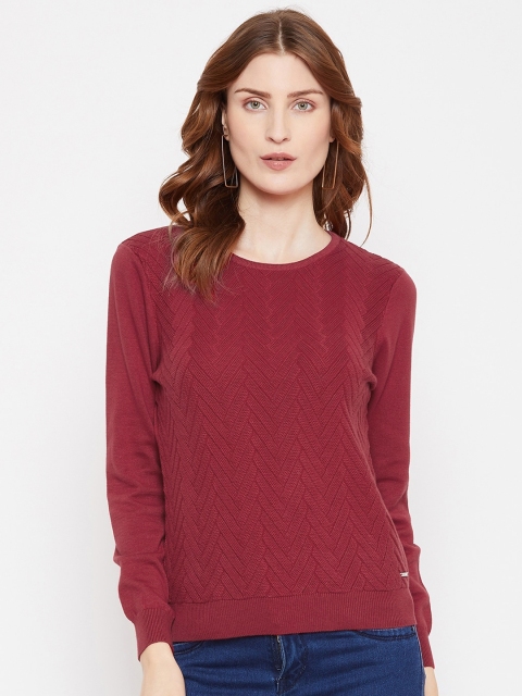 

Octave Women Red Self Design Pullover Sweater