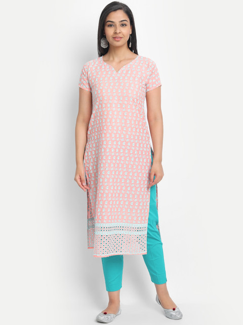 

7Threads Women Multicoloured Woven Design Straight Kurta, Multi