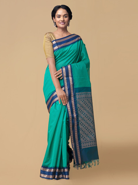 

Unnati Silks Green & Blue Pure Cotton Woven Design Uppada Saree