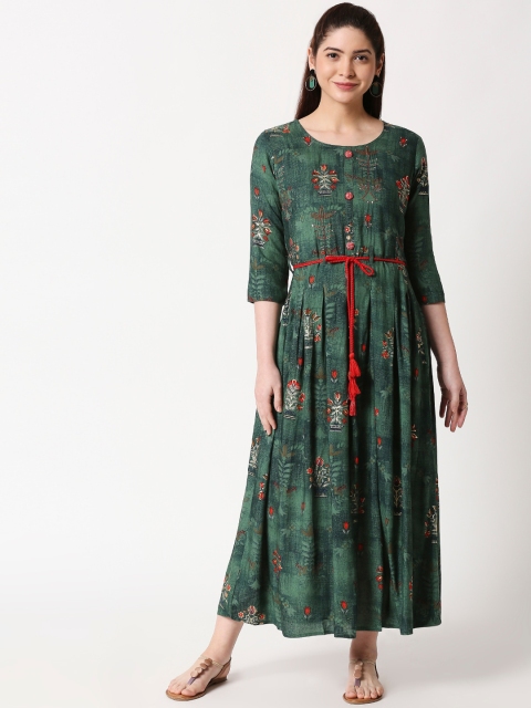

ZRI Women Green & Multicoloured Printed Anarkali Kurta