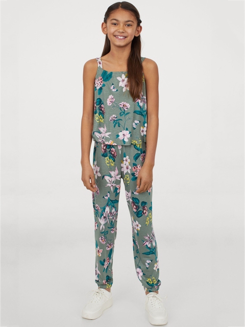 

H&M Girls Green & Pink Patterned Jumpsuit