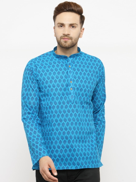 

RG DESIGNERS Men Blue Printed Straight Kurta