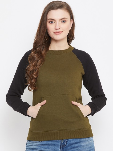 

Nun Women Olive Green & Black Solid Sweatshirt