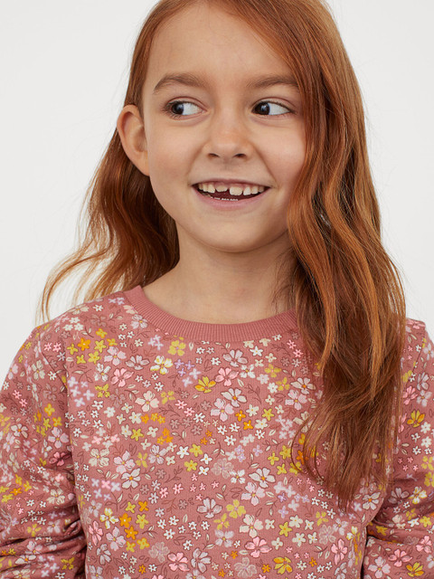 

H&M Girls Pink & White Printed Cotton Sweatshirt