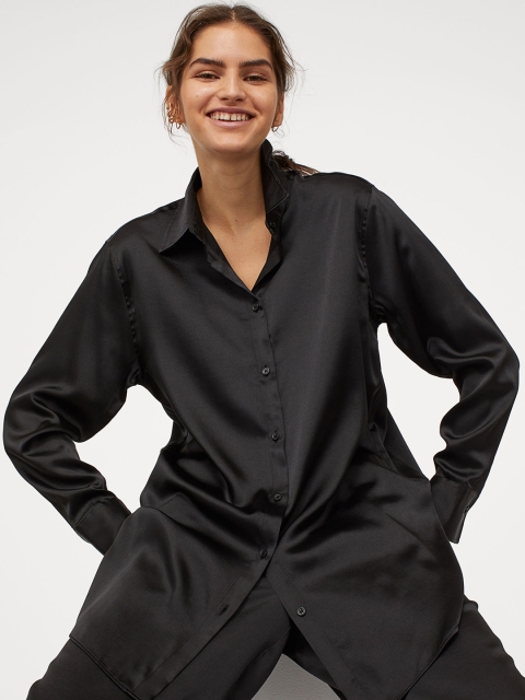 

H&M Women Black Satin Shirt