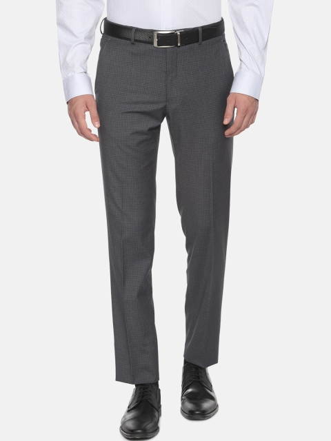 

Van Heusen Men Grey Self Design Formal Trousers