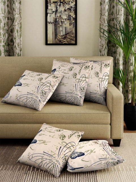 

Cortina Set Of 5 Beige & Black Abstract Printed Square Cushion Covers