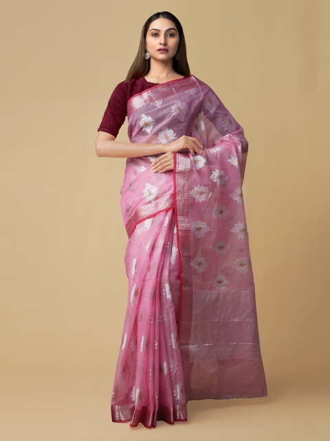 

Unnati Silks Pink Woven Design Kota Banarasi Saree