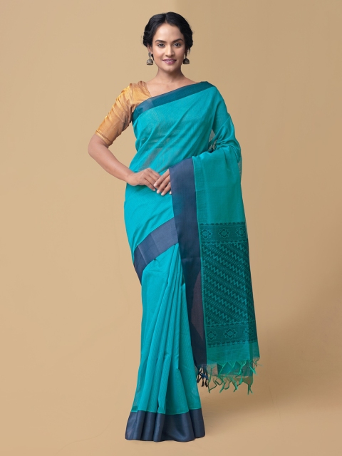 

Unnati Silks Blue Silk Cotton Solid Uppada Saree