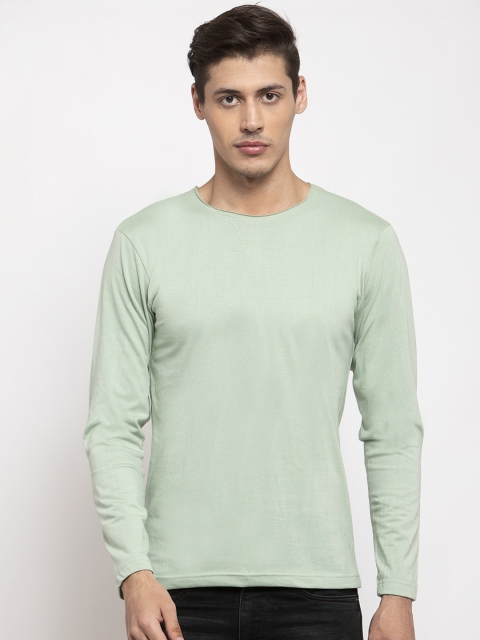 

Friskers Men Green Solid Round Neck T-shirt