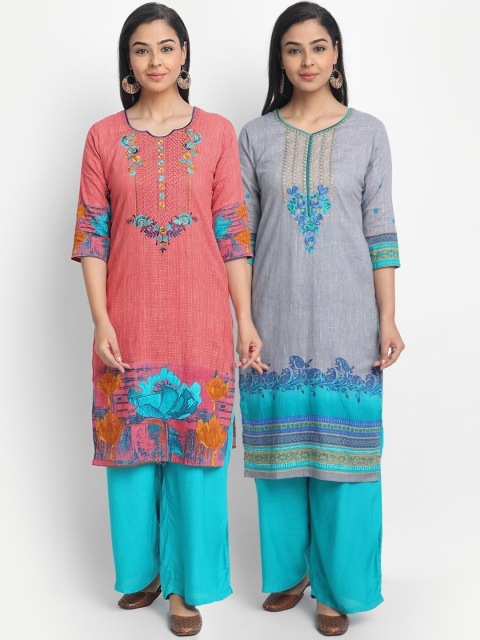 

7Threads Women Multicoloured Set of 2 Yoke Design Straight Kurta, Multi