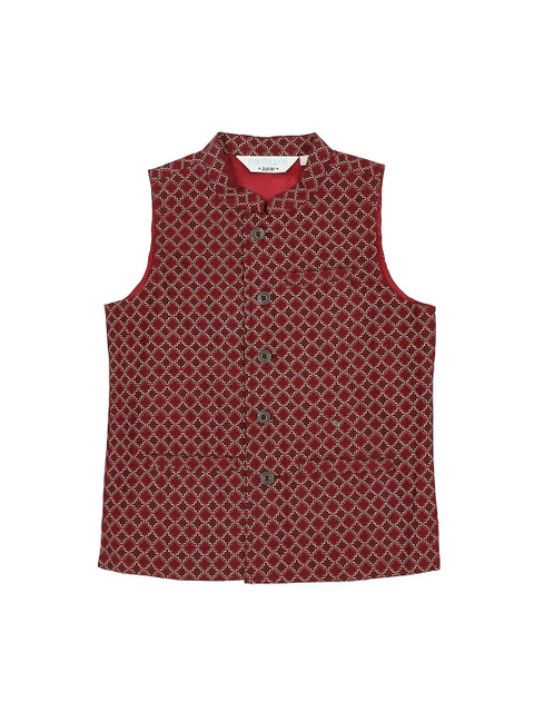 

indus route by Pantaloons Boys Maroon & White Printed Waistcoat