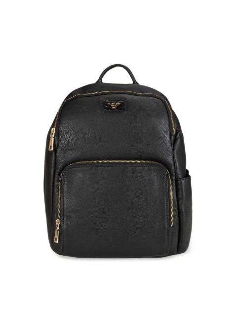 

Da Milano Unisex Black Solid Leather Small Backpack