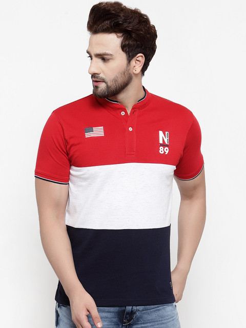 

Cantabil Men Red & White Colourblocked Polo Collar T-shirt