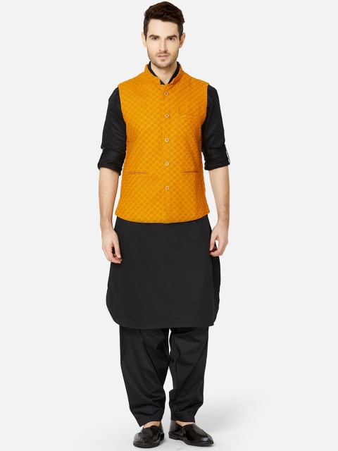 

Ethnicity Men Mustard Yellow Printed Tailored Jacket