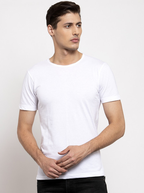 

Friskers Men White Solid Round Neck T-shirt
