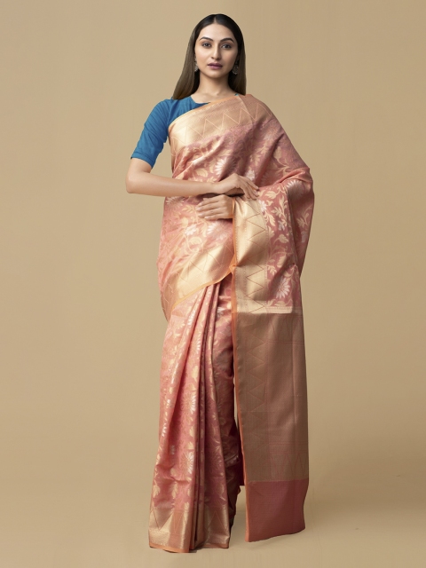 

Unnati Silks Peach-Coloured Silk Cotton Woven Design Banarasi Saree