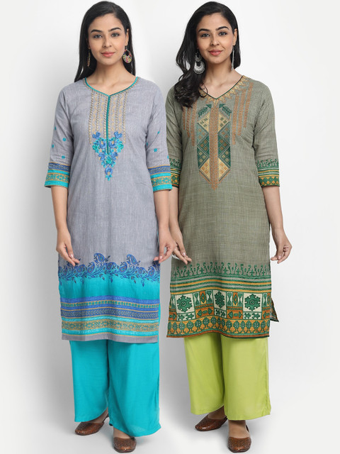 

7Threads Women Multicoloured Set of 2 Yoke Design Straight Kurta, Multi