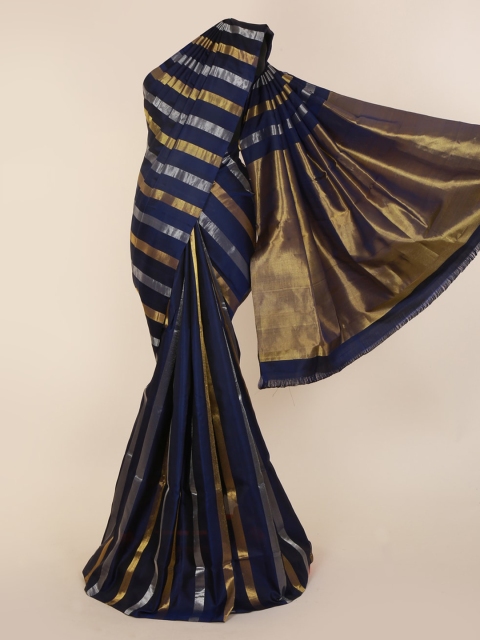 

Pothys Navy Blue Pure Silk Striped Kanjeevaram Saree