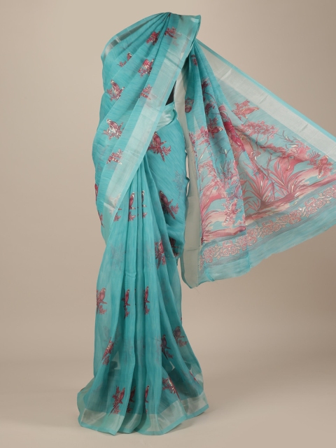 

Pothys Blue Printed Jute Silk Saree