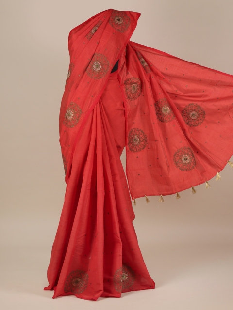 

Pothys Red Embroidered Jute Silk Saree
