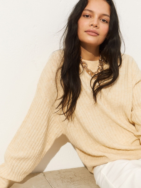 

H&M Women Beige Rib-Knit Jumper