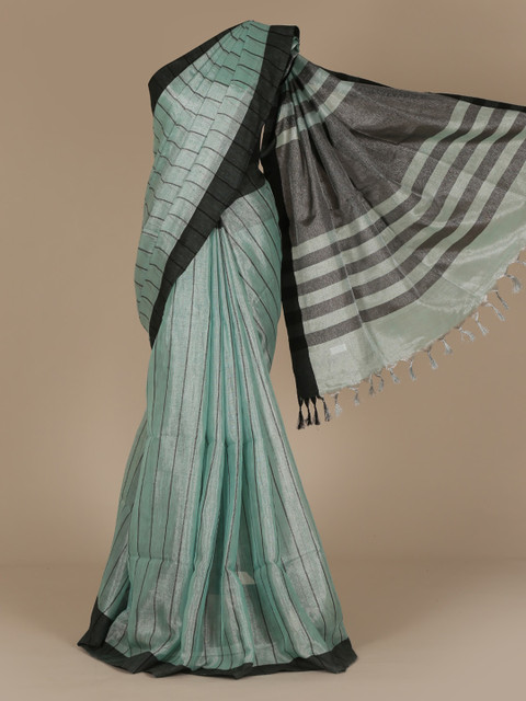 

Pothys Green Striped Pure Linen Saree