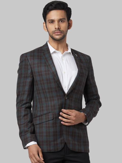 

Park Avenue Men Brown Checked Super Slim-Fit Single-Breasted Formal Blazer