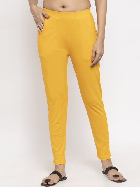 

NEUDIS Women Yellow Solid Ankle-Length Skinny-Fit Treggings